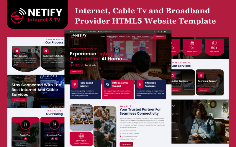 Netify - Internet-, kabel-tv och bredbandsleverantör HTML5 webbplatsmall