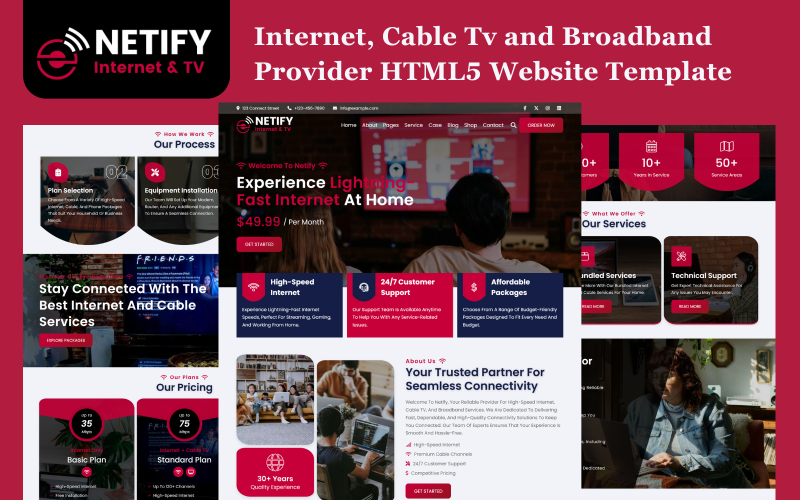 Netify - Modello di sito Web HTML5 per provider di Internet, TV via cavo e banda larga