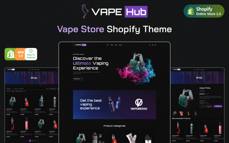 Vapehub Store – obchod s vape, tabákem a elektronickými cigaretami Shopify Theme