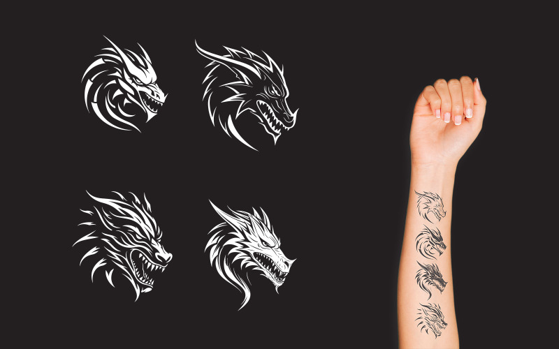 Fierce Tribal Dragon Head Tattoo Set - Vector Graphics Pack