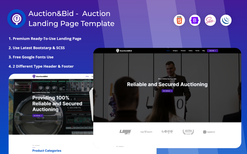 Auction&Bid - Landingpage-Vorlage für Auktionen