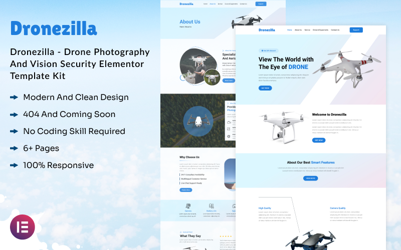 Dronezilla - Drönarfotografi och Vision Security Elementor Template Kit