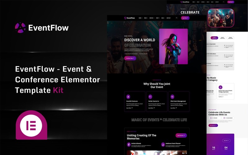 EventFlow - Elementor Pro-sjabloonkit voor evenementen en conferenties