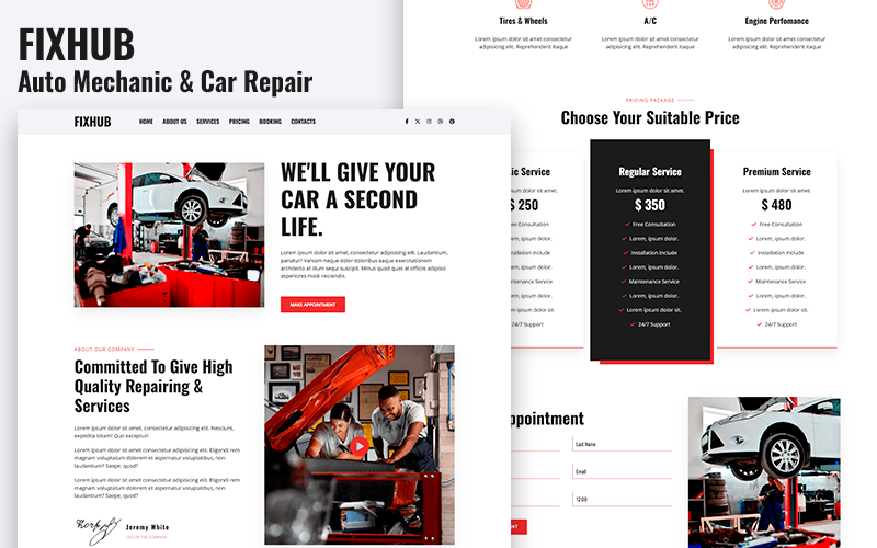 Fixhub – Automechanik a autoservis HTML5 šablona vstupní stránky