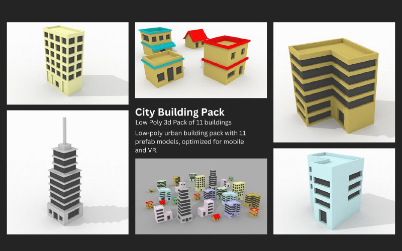 Low Poly 3d City épületcsomag 11 épületből