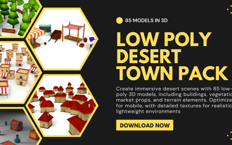 Low poly desert town pack of 85 Model in 3d