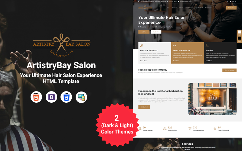 ArtistryBay Salon - Frisörsalong landar en sida Responsiv HTML-webbplatsmall