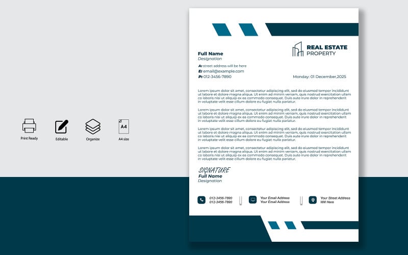 Letterhead Design Template for Official Letters - Product - 012