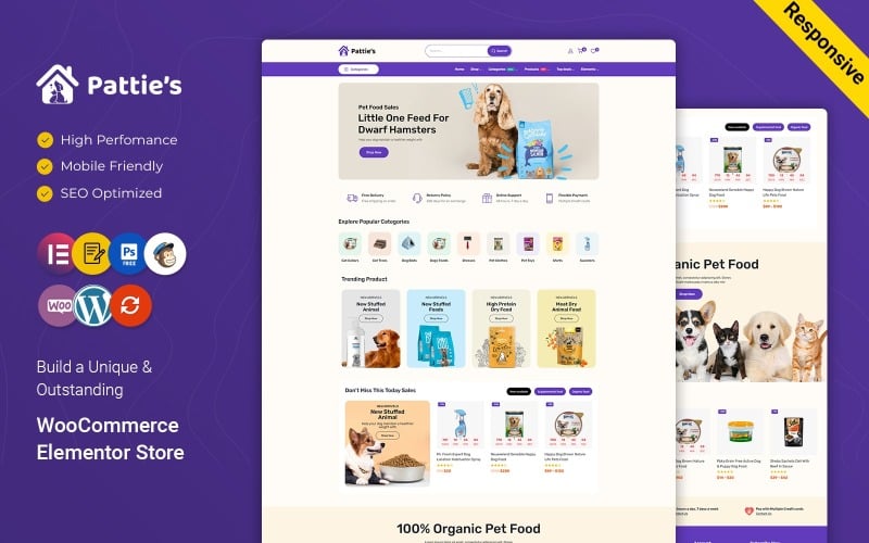 Pattie - Tema multipropósito de WooCommerce para tiendas de mascotas y alimentos para mascotas