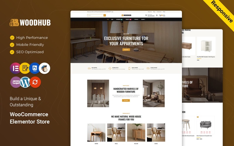 WoodHub - Hout- en meubelwinkel en woondecoratie WooCommerce-thema