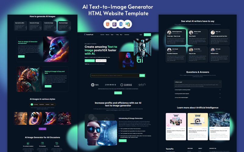TextoPic - Modello di sito Web HTML per generatore di testo in immagini AI