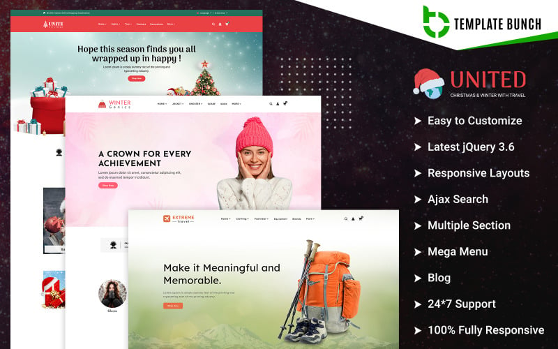 United - Kerstmis en winter met reizen - Responsief Shopify-thema voor e-commerce