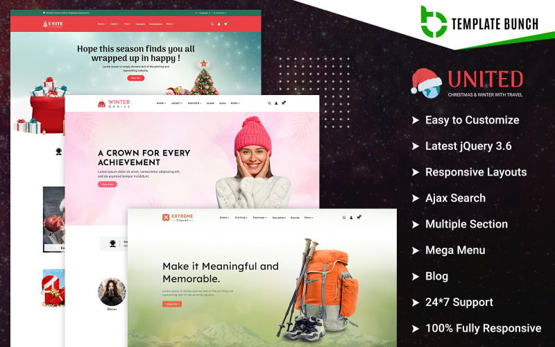 United - Natale e inverno con viaggi - Tema Shopify reattivo per eCommerce