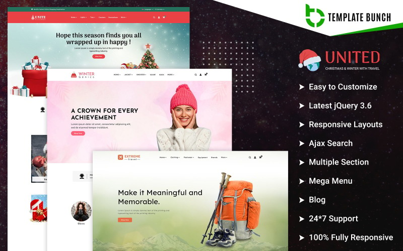 United - Seyahatle Noel ve Kış - E-ticaret için Duyarlı Shopify Teması