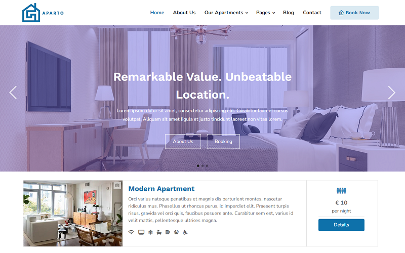 Aparto - Tema WordPress para reservas de alquiler y venta de inmuebles, apartamentos, edificios, casas y pisos