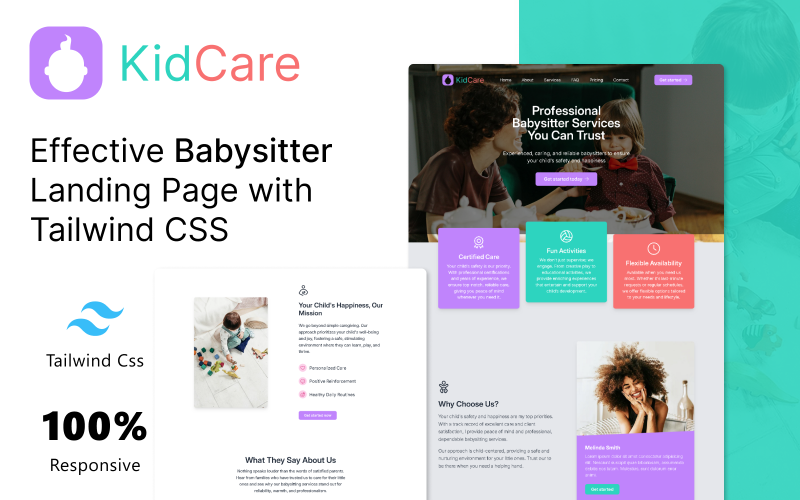 KidCare | Babysitter Landing Page Template with Tailwind CSS