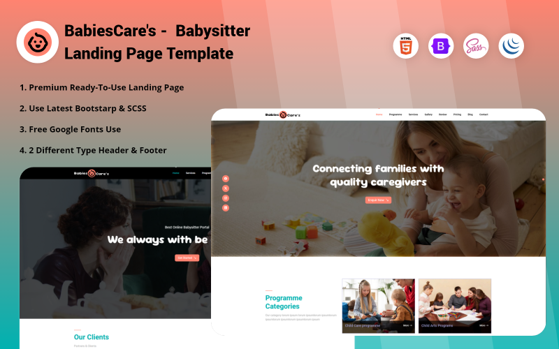 Modèle de page de destination pour baby-sitter de BabiesCare