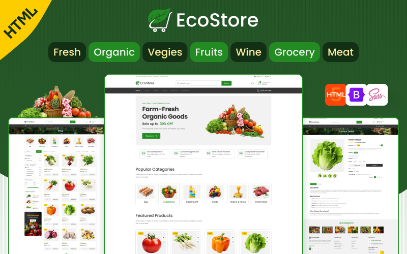 EcoStore - HTML-websitesjabloon voor online supermarkt en biologische voeding