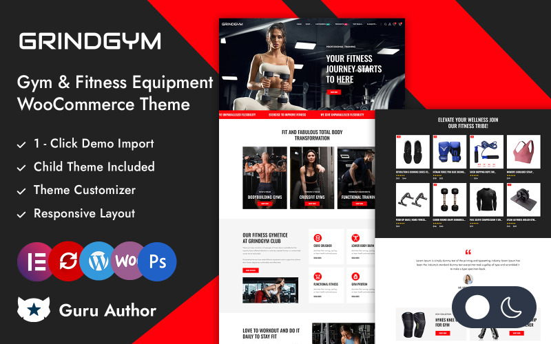 Grindgym – Edzőterem, jóga és fitneszfelszerelés bolt Elementor WooCommerce reszponzív téma