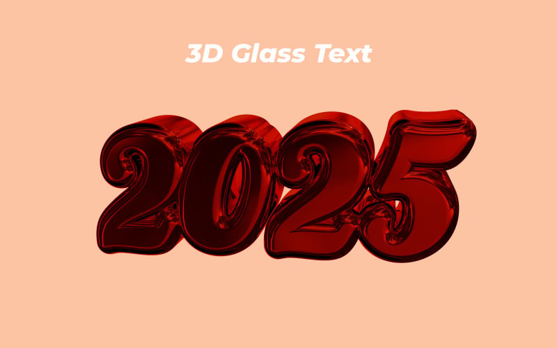 3d Red Glossy Glass 2025 Text