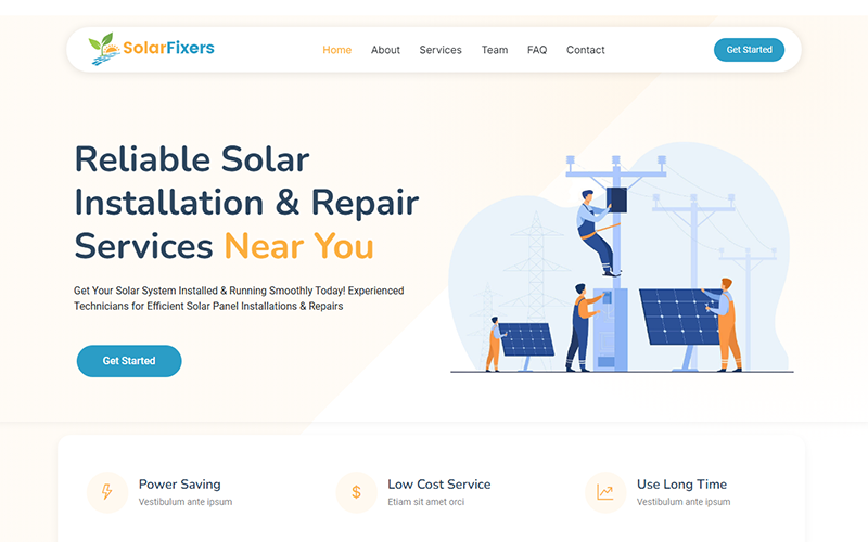 SolarFixers - Güneş Paneli Kurulumu ve Onarım Hizmeti Web Sitesi Şablonu