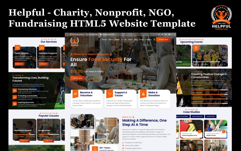 Utile - Modello di sito Web HTML5 per beneficenza, organizzazione non profit, ONG, raccolta fondi