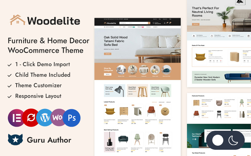 Woodelite - Negozio di mobili e decorazioni per la casa Elementor WooCommerce Tema reattivo