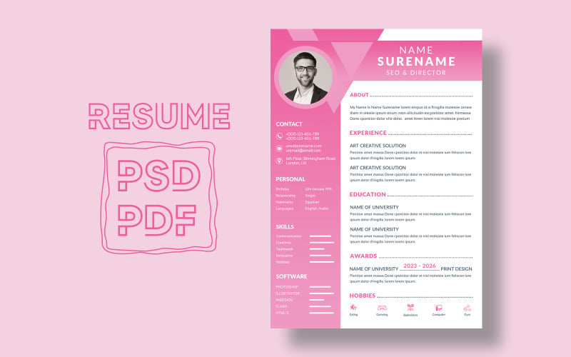 Beautiful Pink - Elegant Design Resume Template