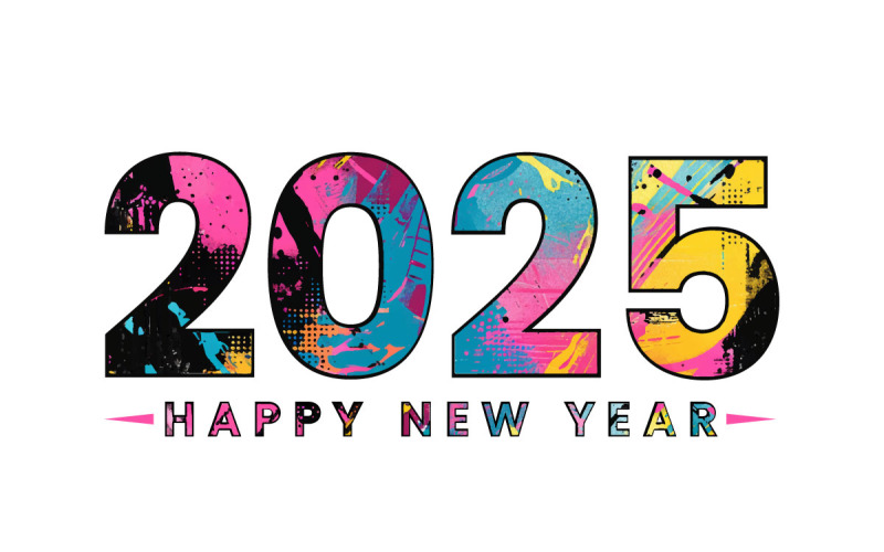 Happy New Year 2025, colorful splash vector illustration