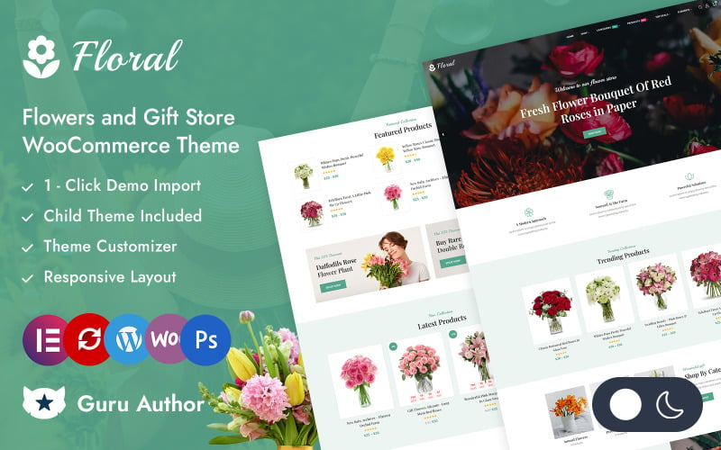 Floral - Loja de flores e presentes Elementor WooCommerce Tema responsivo