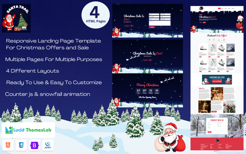 Santa Trail | Page de destination Bootstrap pour les offres de Noël, les soldes, les lancements et les promotions