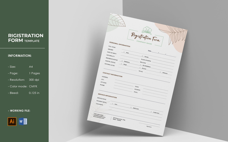 Business Registration Form Template. Illustrator and Word