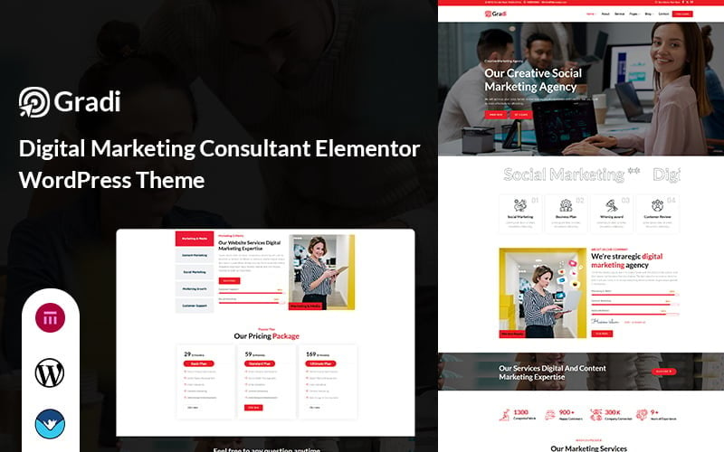 Gradi - Digitaal marketingconsultant Elementor WordPress-thema