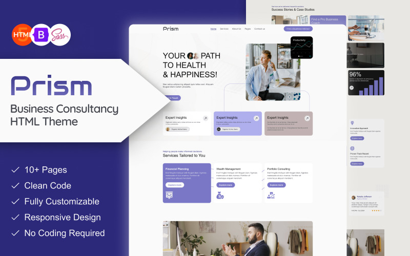 Prism - Life Coach & Business Webbplats HTML-mall