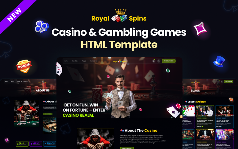 Royal Spins - HTML-шаблон онлайн-казино та азартних ігор