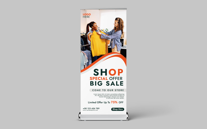 Modelo de banner rollup para estande de shopping center