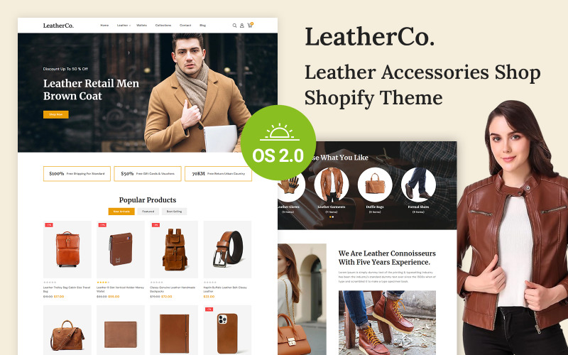 Loja de Moda e Acessórios em Couro Shopify 2.0 Tema Responsivo