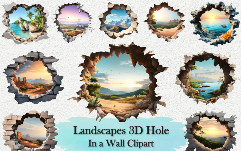 Landscapes 3D Hole Clipart Bundle