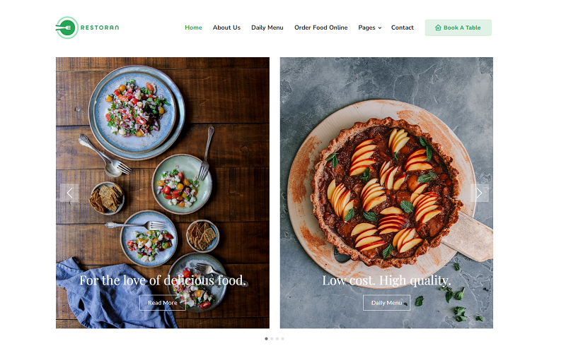 Restoran - Restaurang, matbutik online, bordsbokning och Take Away Elementor WordPress-tema