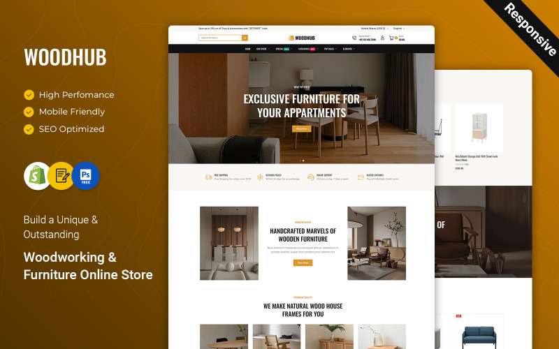 WoodHub - Tema Shopify 2.0 per negozi di mobili e legno e decorazioni per la casa