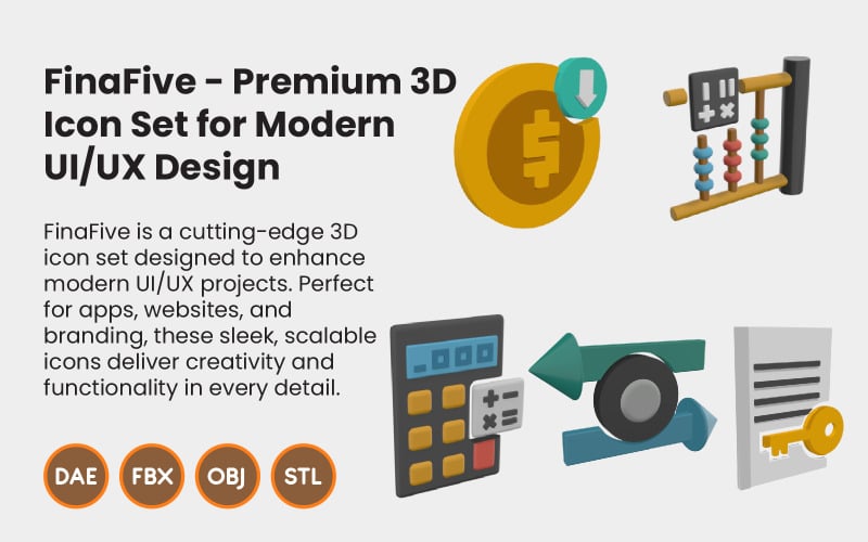 FinaFive - Ensemble d'icônes 3D premium pour une conception UI/UX moderne