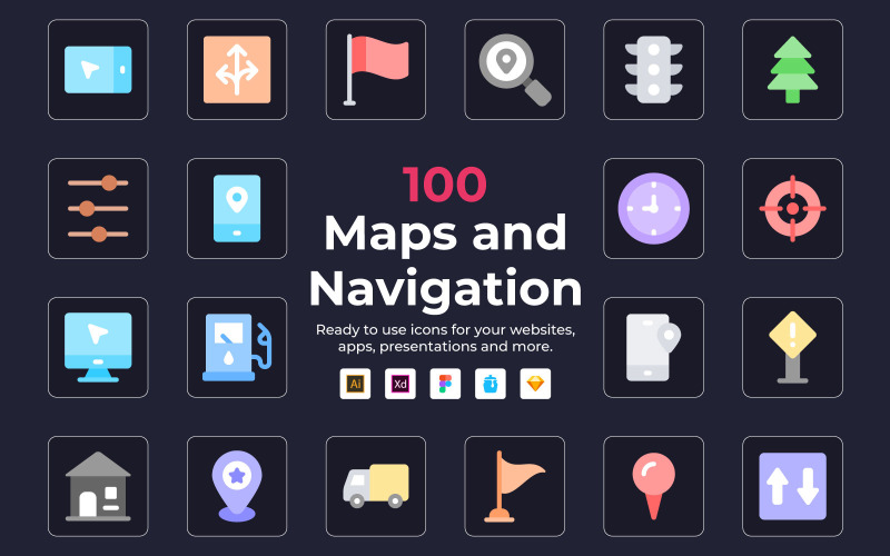 100 Maps and Navigation icons