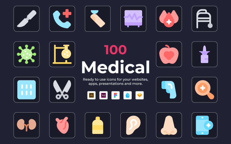 100 Medical vector icons..