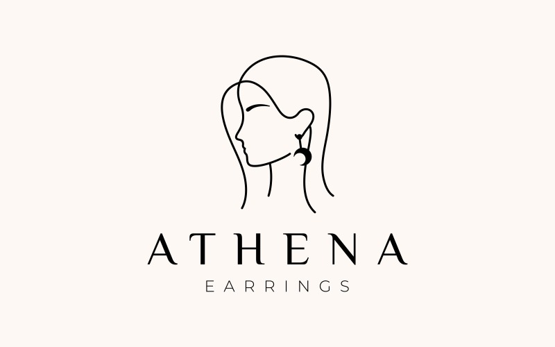 Línea de arte con logotipo de aretes con cara de mujer