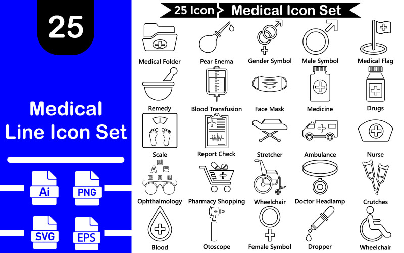 Paquete de 25 iconos de la línea médica premium