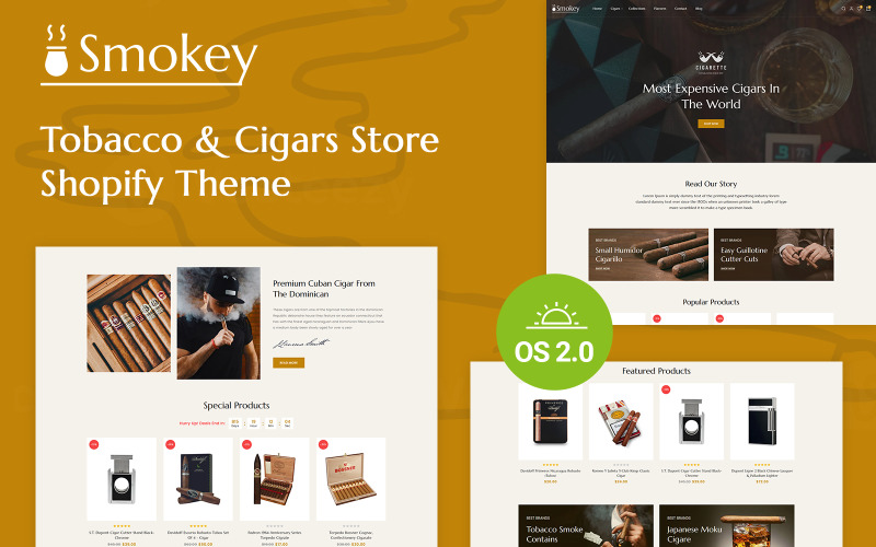 Smokey - Loja de charutos e cannabis Shopify 2.0 Tema responsivo