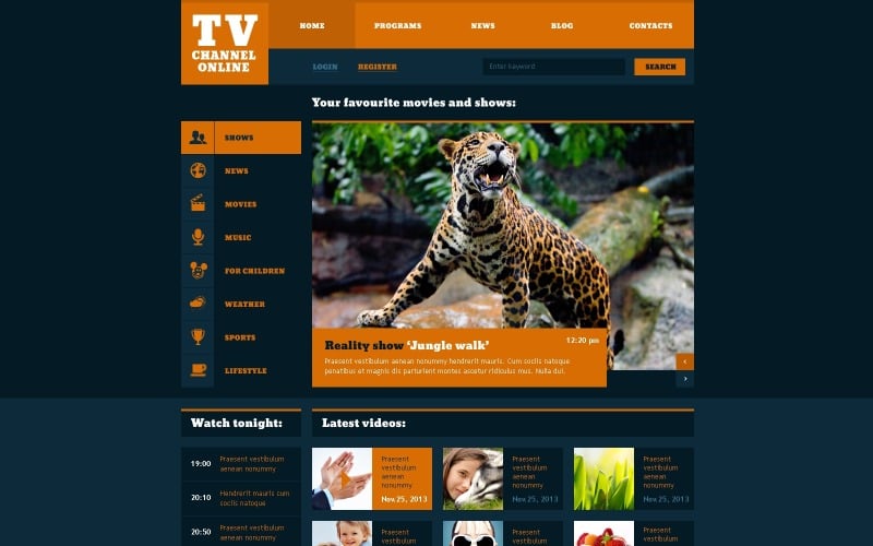 Plantilla de sitio web de canal de TV de moda