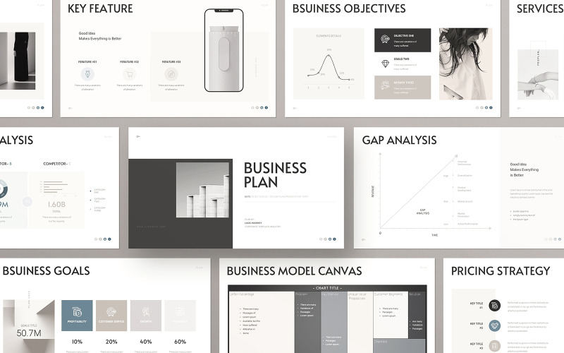 Modelo de apresentação do Google Slides do plano de negócios mínimo