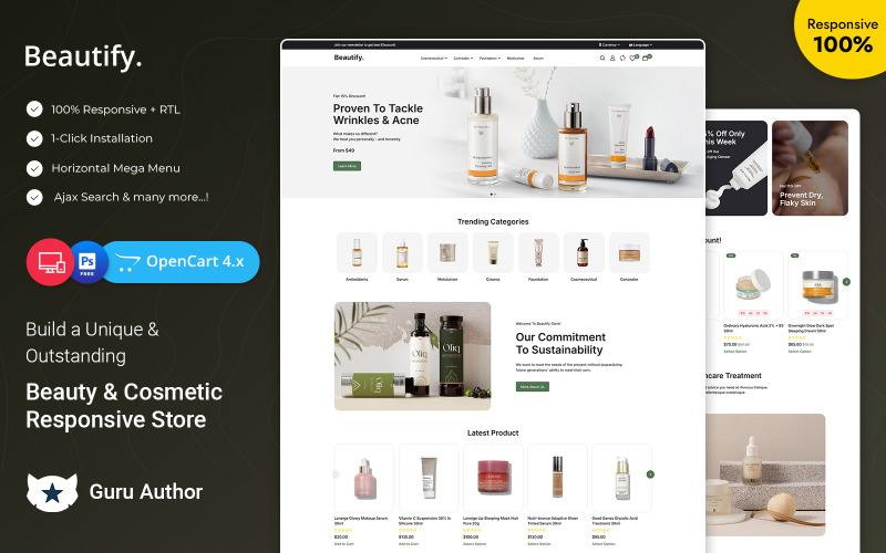 Beautify - Skönhet, mode och kosmetiska Responsive OpenCart 4-tema