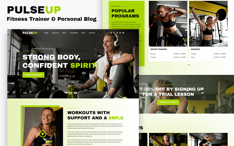 Pulseup - Fitness trenér a osobní blog HTML5 šablona